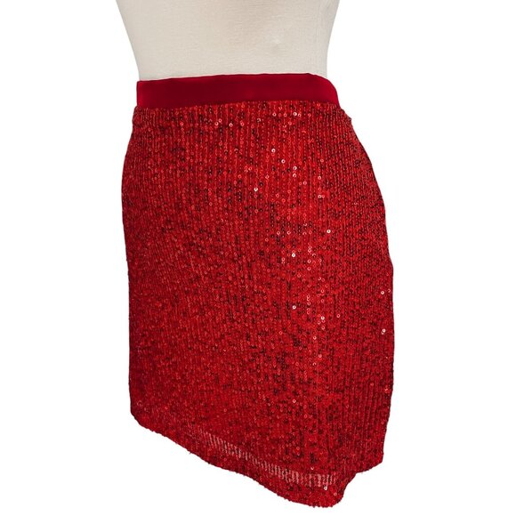 Band Of The Free Red Sequin Mini Skirt Sparkle Party Holiday Clubwear NWT L - Picture 9 of 11